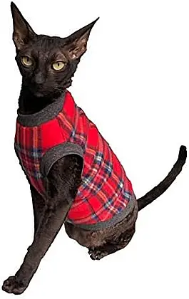 Kotomoda's Plaid Red Grey Sweater for Hairless Cats