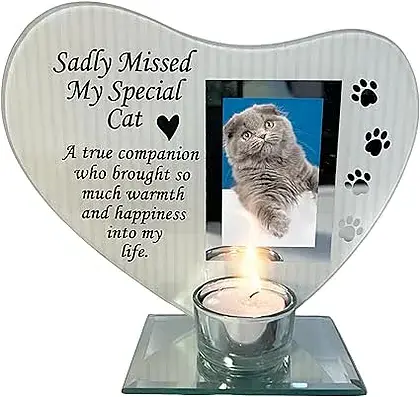 A Cherished Memory: My Special Cat Glass Memorial Candle Holder and Photo Frame