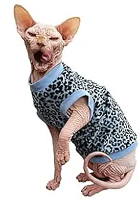 Kotomoda's Chic Blue Leopard T-Shirt for Sphynx and Naked Cats