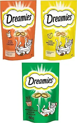 Dreamies Delightful Cat Treats Trio: Chicken, Cheese & Catnip